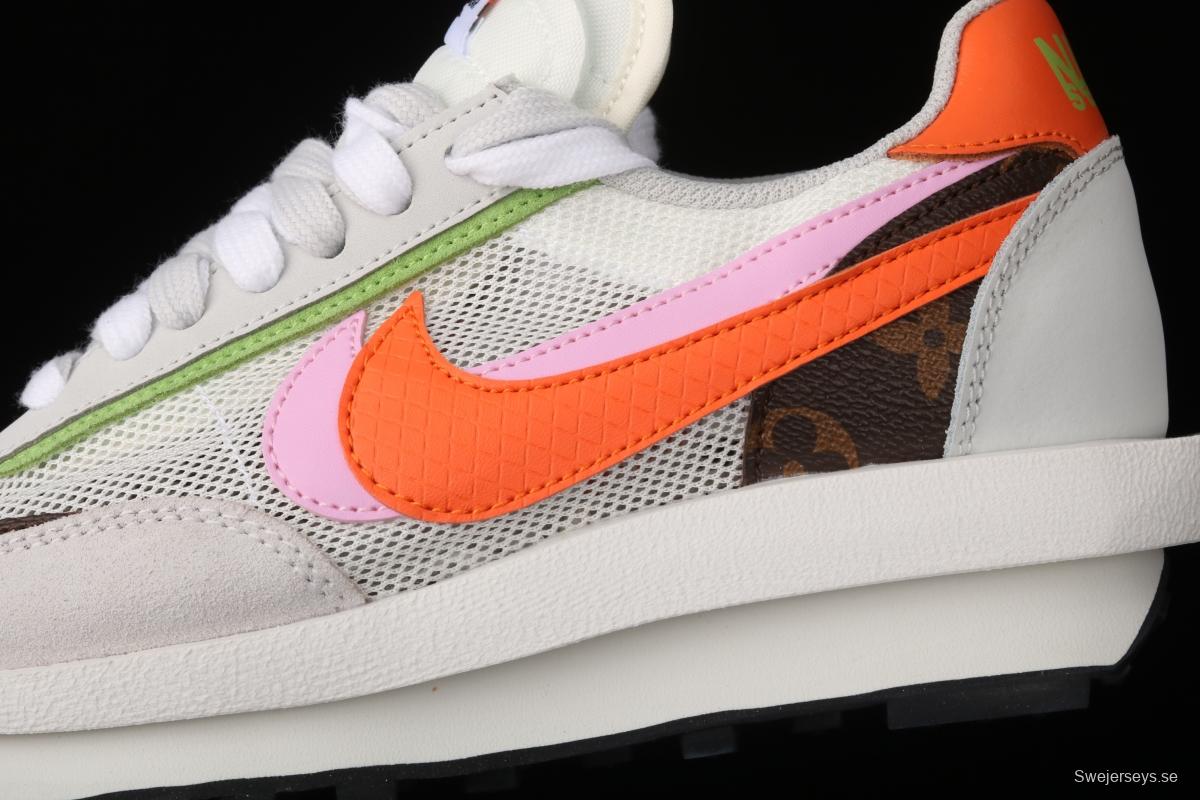 Sacai x NIKE LVD Waffle Daybreak co-signed catwalk style net gauze leather splicing double hook Swoosh running shoes BV0076-002