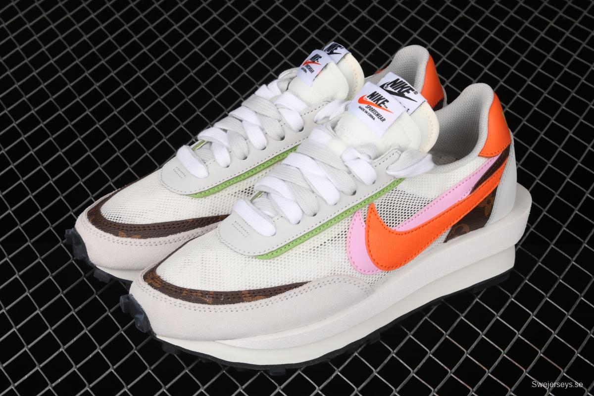 Sacai x NIKE LVD Waffle Daybreak co-signed catwalk style net gauze leather splicing double hook Swoosh running shoes BV0076-002