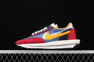 Sacai x NIKE LVD Waffle Daybreak co-signed catwalk style net gauze leather splicing double hook Swoosh running shoes BV0073-400