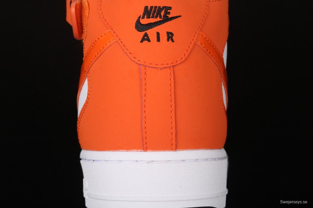 NIKE Air Force 1o07 Mid black orange color matching medium top casual board shoes 554724-058