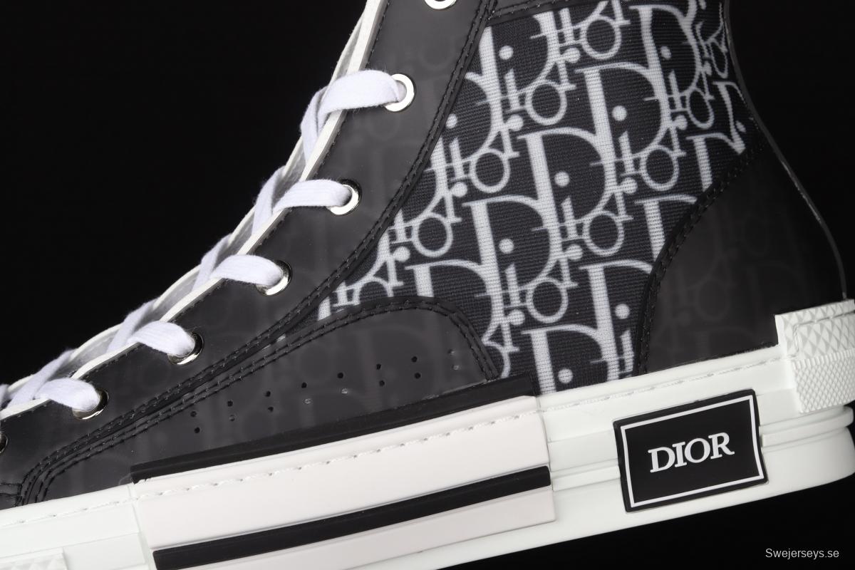 Authentic Dior B23 Oblique High Top Sneakers Dior CD ghosting high upper board shoes 3SH118YJR 063 Black