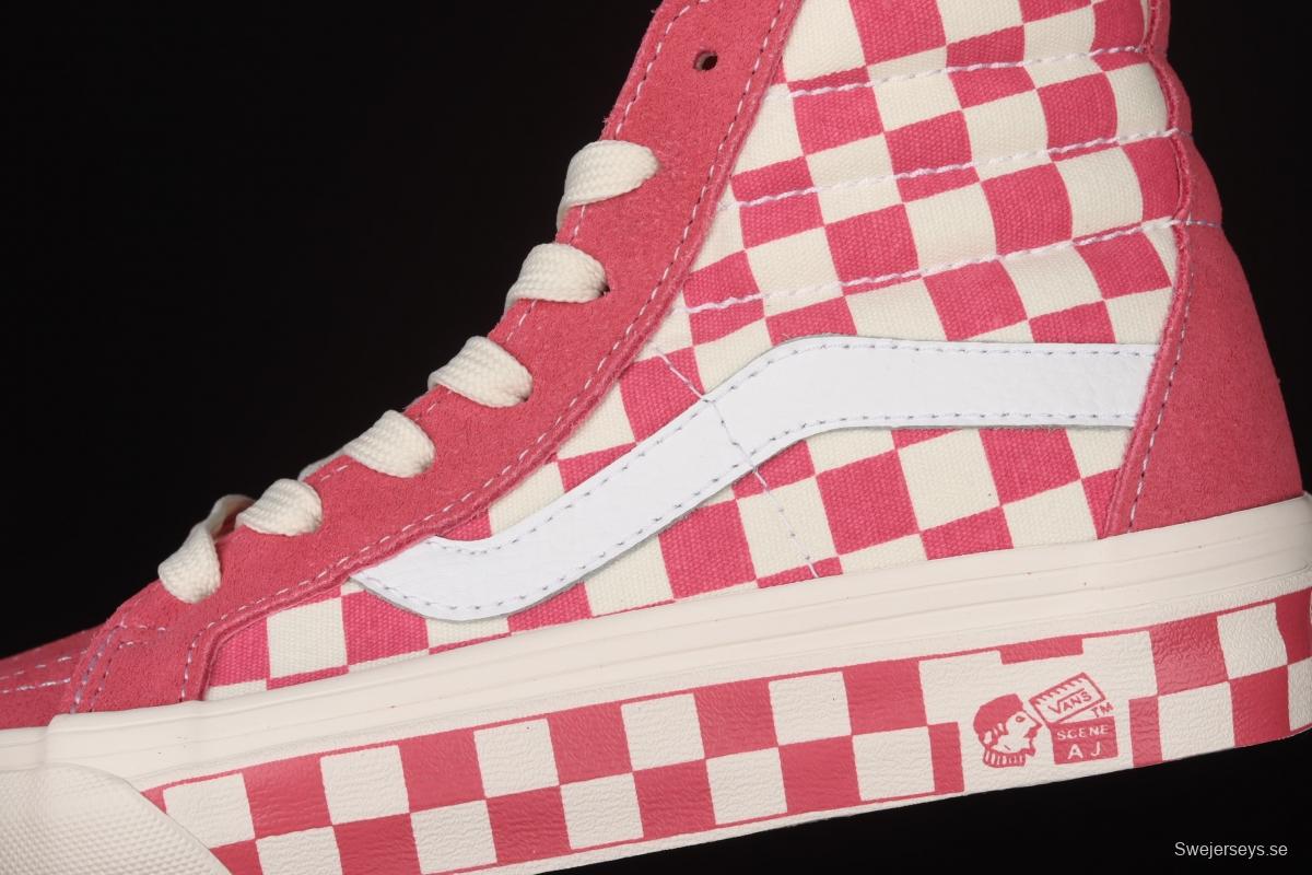 Vans Sk8-Hi Anaheim Pink White Chess Lattice Leisure Board shoes VN0A38GF2U9