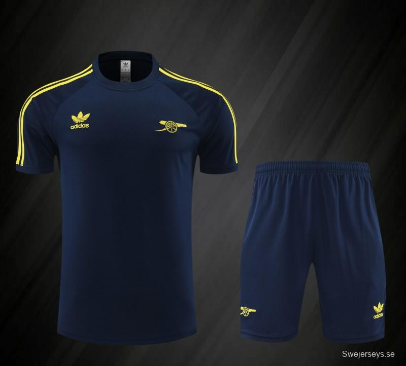 23/24 Arsenal Navy/Yellow Cotton Short Sleeve Jersey+Shorts