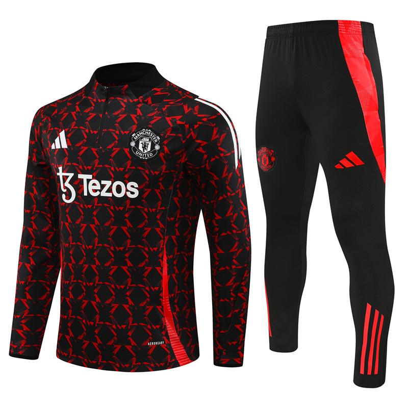 24/25 Manchester United Black/Red Special Half Zipper Jacket+Long Pants