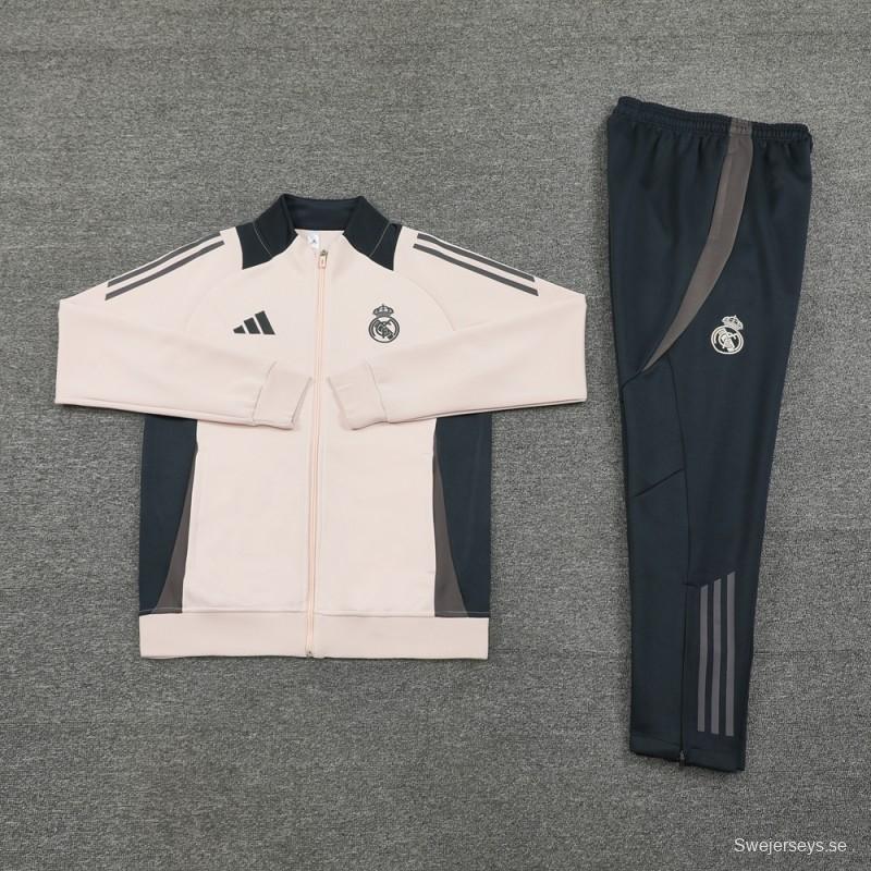 24/25 Real Madrid Pink/Black Full Zipper Jacket +Long Pants